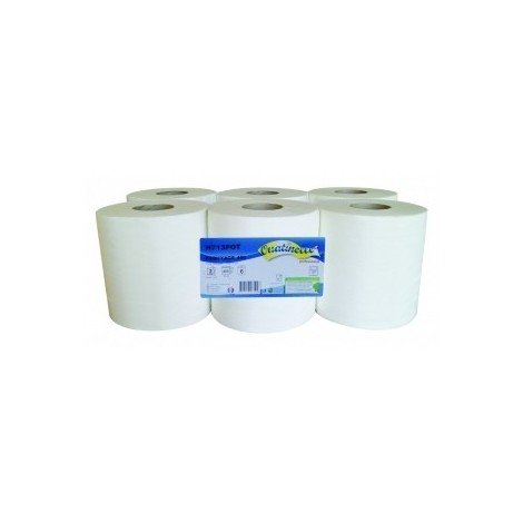 Essuie-mains gaufré collés ouate 2x17.5g/m² - Carton de 6 rouleaux - Dévidage centrale - 2 plis - 450 formats 20x25cm - H713POT